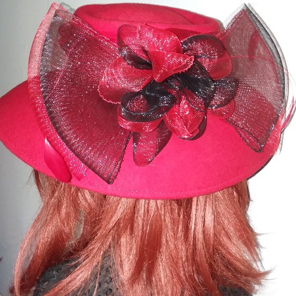 VINTAGE WIDE BRIM RED HAT FELT WOOL main image 9